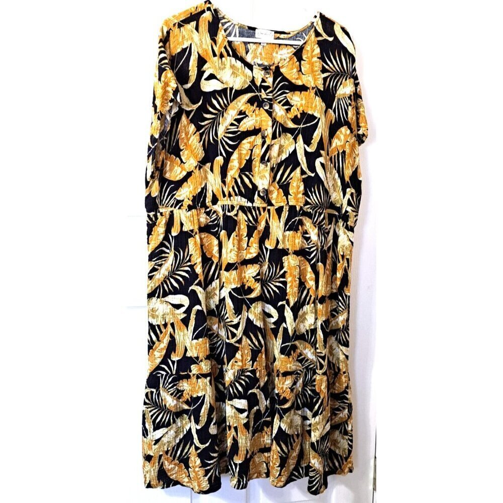 Wonderly Women's 2X Multicolor Scoop Neck Elastic Waist Ruffle Dress Tropical